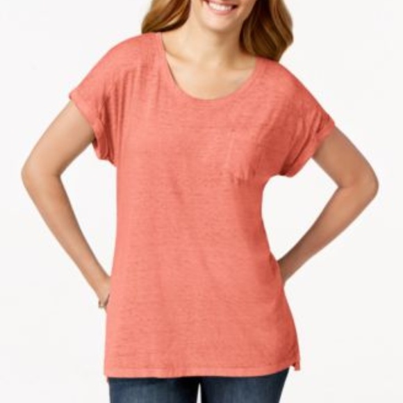 3 for $20 Style&Co Petite Burnout Tee Peach Zing - Picture 1 of 1